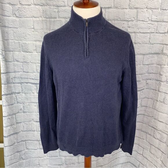 Alfani quarter zip 100% cotton pullover blue/gray men sz Large - Picture 1 of 8